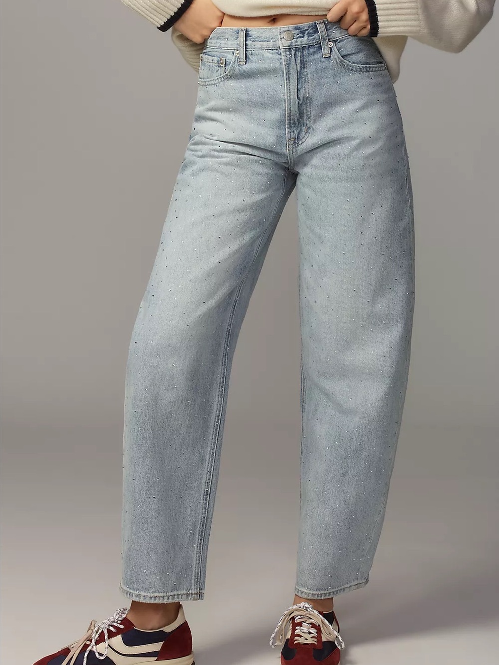 Anthropologie Light Wash Embellished Boyfriend Jeans